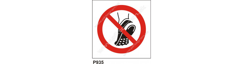 Zákaz nosenia obuvi s kovovými časťami na podrážke - bezpečnostné nálepky a tabuľky 