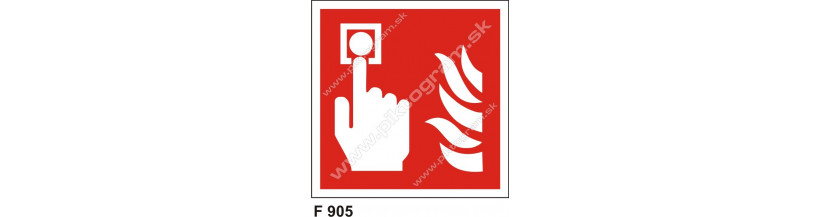 Tlačidlová hlásič požiaru podľa normy ISO 7010.
